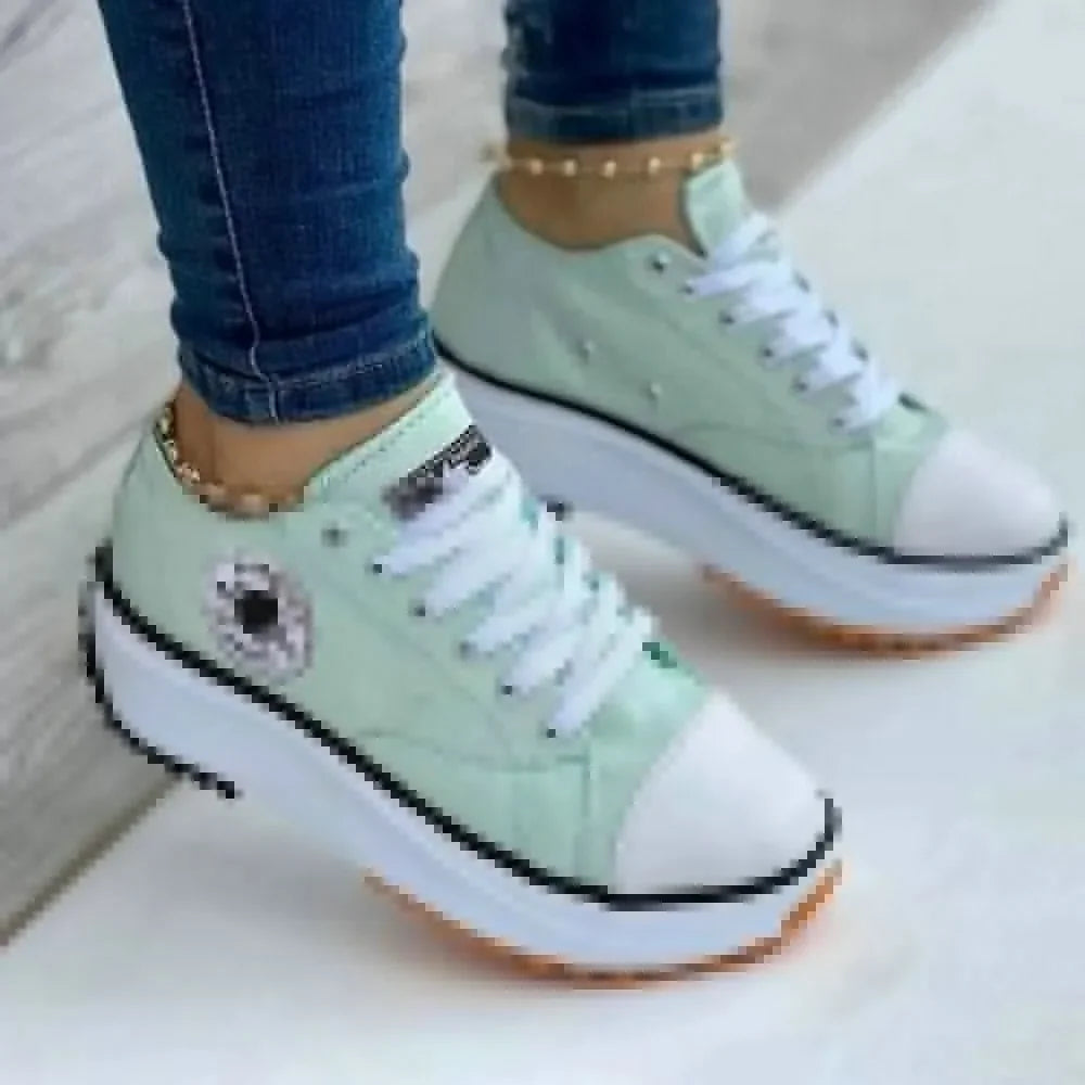 Women’s Pattern Canvas Sneakers  Casual Flat Lace-Up Shoes Zapatillas Mujer Chaussure Femme