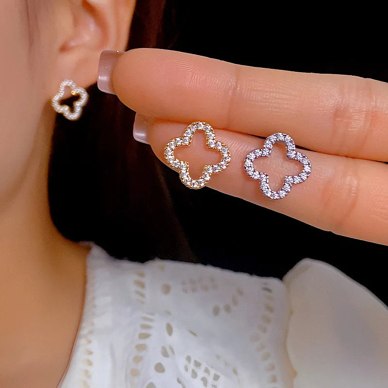 New Simple Hollow Four Leaf Clover Earrings for Women 2025 Trend Jewelry Gift for Her