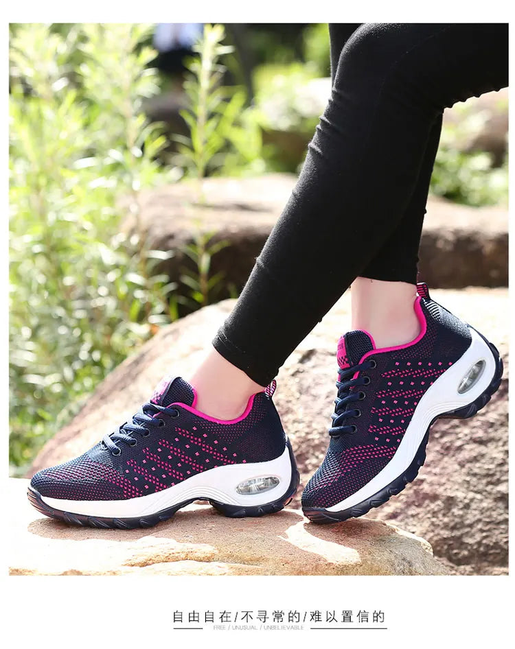 New Running Shoes Ladies Breathable Sneakers Summer Light Mesh Air Cushion Women's Sports Shoes Outdoor Lace Up Training Shoes
