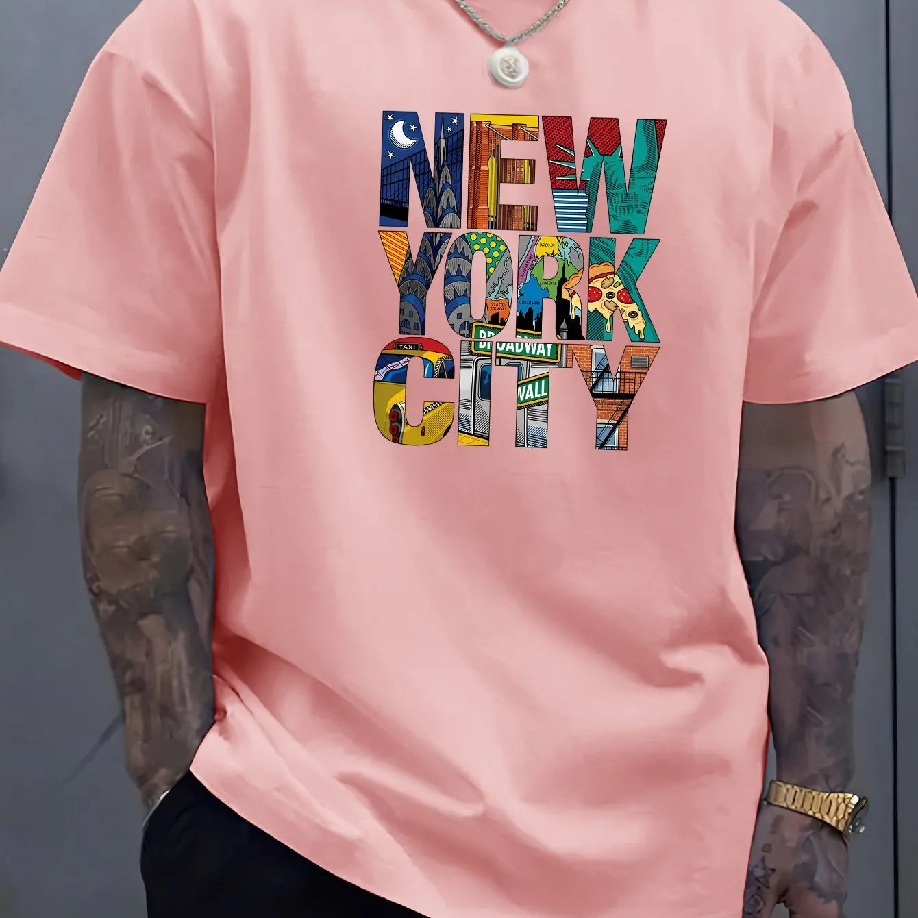 Summer Men 100% Polyester Comfortable Casual Loose Plus Size NEW YORK CITY Printed Sports Round Neck Short Sleeved T-shirt Top