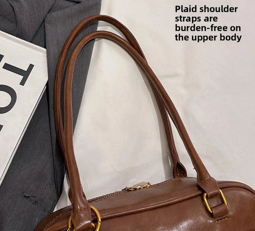 Women's Coffee Brown Multi-Pocket Handbag Shoulder Bag, Stylish Versatile Letter Crossbody Purse for Travel Work Shopping Dates