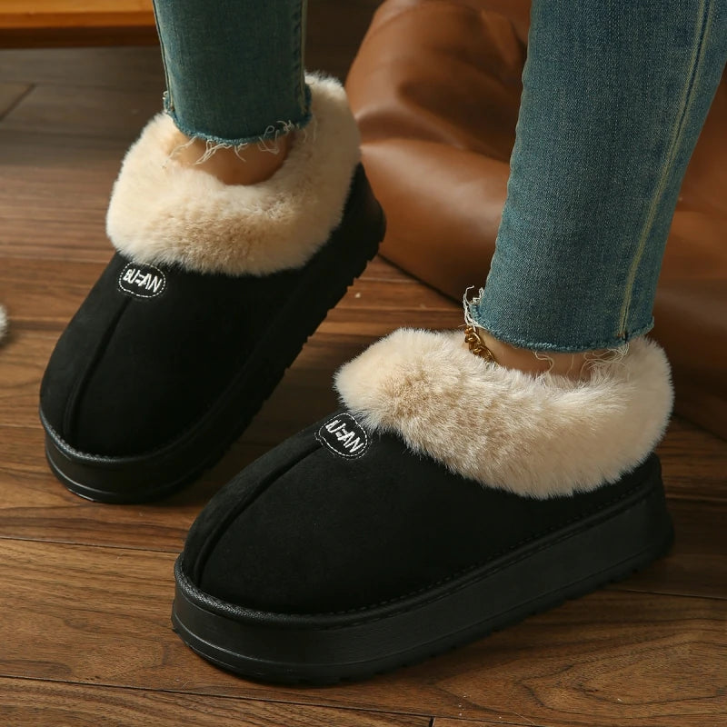 Winter Women Warm Plush Slippers Female Thick-soled Indoor Furry Shoes Men Outdoor Fashion Non-slip Slides Couples Cute Boots