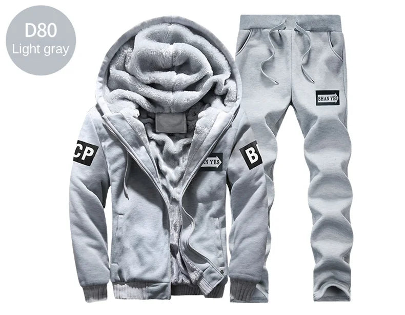 Wolf Czuadlte2024New Winter Men's Sports Set Casual Pants Hooded Sweater Youth Large Plus Plush Thickened Cardigan Two Piece Set