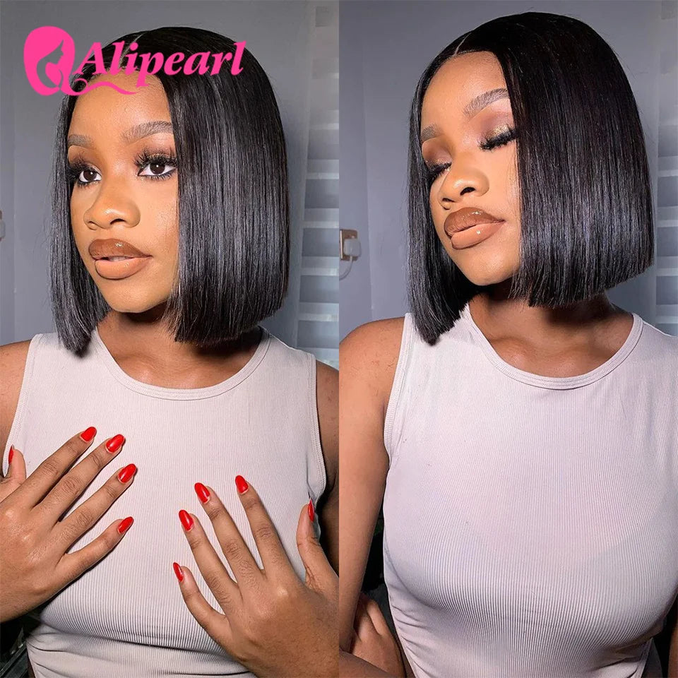 AliPearl Bone Straight Bob Wig Lace Front Human Hair Wigs for Women Pre-Plucked 13x4 Transparent Lace Frontal Wig Short Bob Wigs