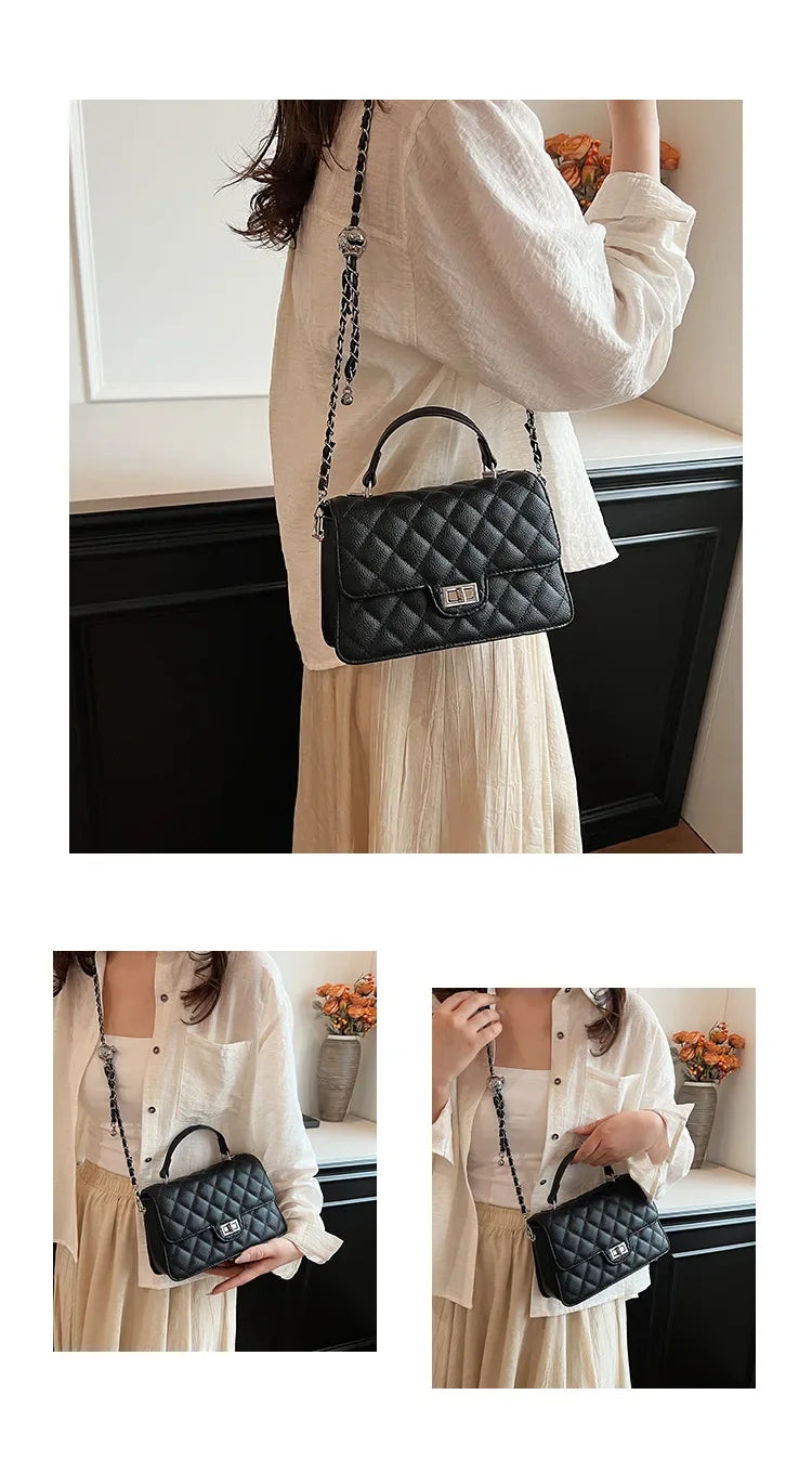 Small Square Lattice Chain Crossbody Bag Women's Shoulder Handbag Simple Handheld Underarm Bag Hot Sale Of The Season New Versat