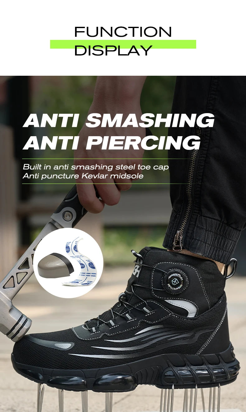 High Top Work Safety Boots Men Steel Toe Cap Work Shoes Rotating Button Indestructible Sneakers Protection Men Safety Shoes