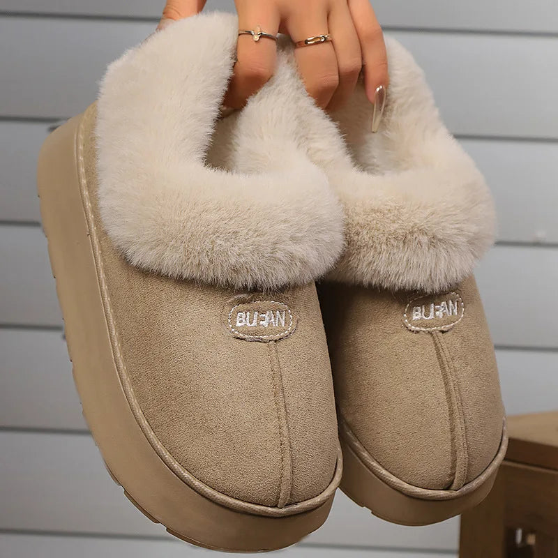 Winter Women Warm Plush Slippers Female Thick-soled Indoor Furry Shoes Men Outdoor Fashion Non-slip Slides Couples Cute Boots