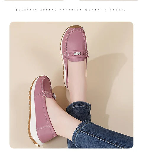 Women's casual flat shoes, 100 genuine leather shoes, lightweight spring and summer loafers, walking mom shoes