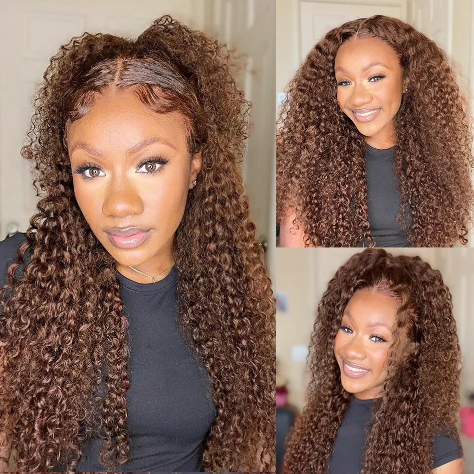 200 Density Chocolate Brown Deep Wave Lace Front Human Hair Wig 38Inch Color Hd Lace Frontal Wig For Women 13x4 Water Curly Wigs