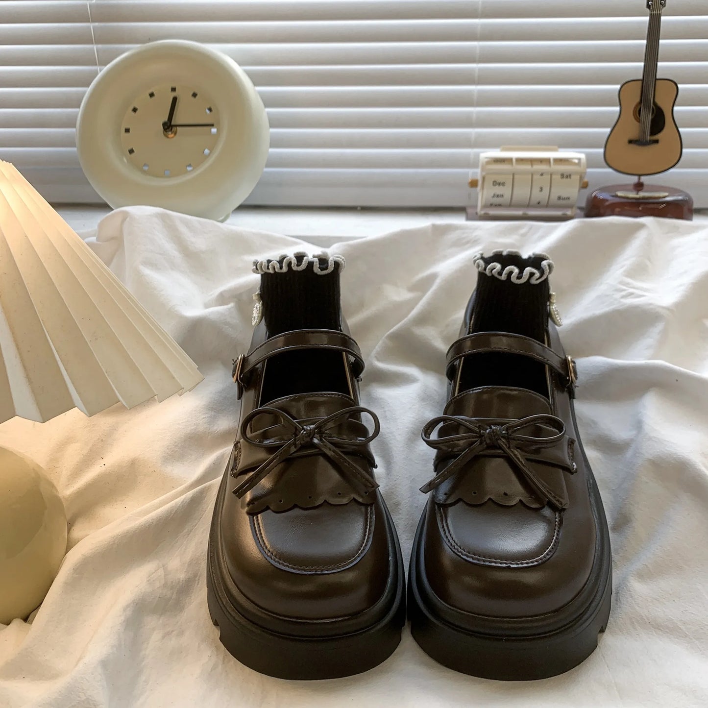 Kids Shoes Black Leather Mary Janes Girls Shoes Bow Thick Sole Casual Party Shoes Toddler Little Girls Fashion Footwear Shoes