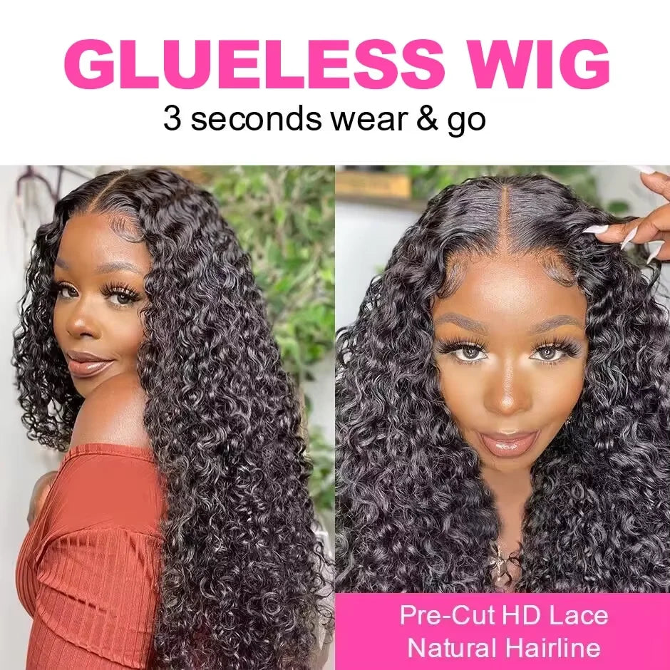 250% 36 Inch Hd Curly Glueless Wigs Ready To Wear 5x5 Lace Closure Wigs Hd Transparent Lace Front Human Hair Wigs Bleached Knots