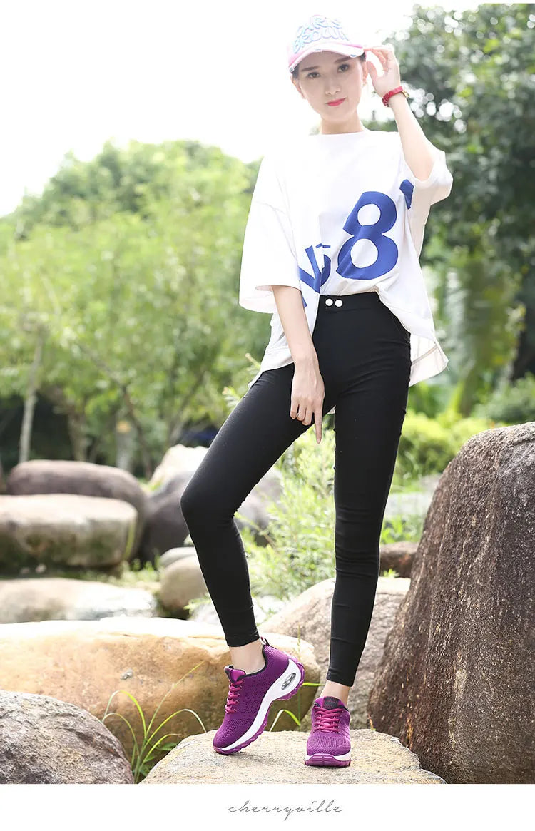 New Running Shoes Ladies Breathable Sneakers Summer Light Mesh Air Cushion Women's Sports Shoes Outdoor Lace Up Training Shoes