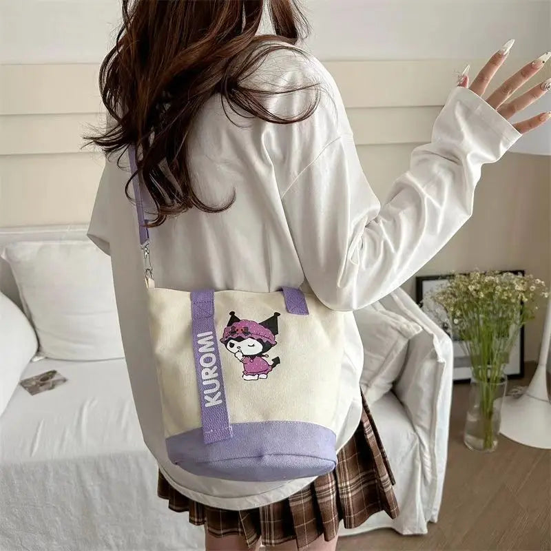 MINISO Sanrio Canvas Crossbody Bag Cute Fashion Handbag Bucket Bag Large Capacity Commuter Girl Gift
