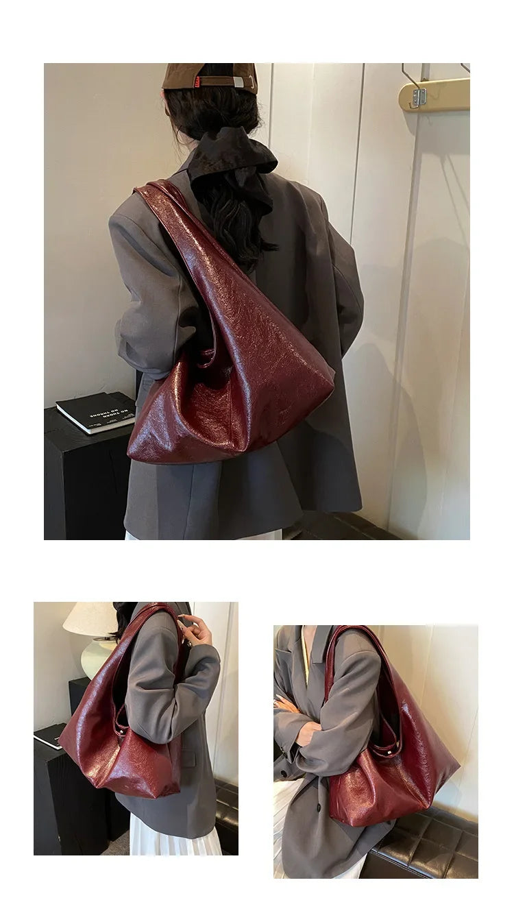 Large Capacity PU Leather Hobo Underarm Bags Autumn Winter Shoulder Bag for Women 2025 New Trend Y2K Handbags and Purses Tote