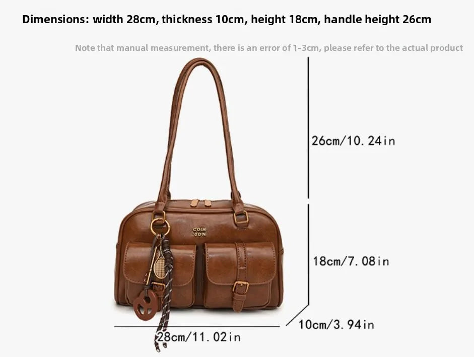 Women's Coffee Brown Multi-Pocket Handbag Shoulder Bag, Stylish Versatile Letter Crossbody Purse for Travel Work Shopping Dates