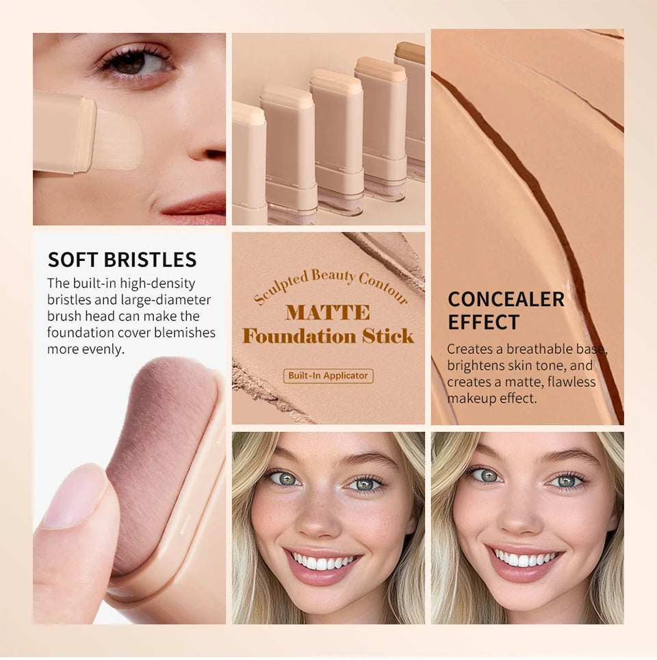 Skin Tint Foundation Stick 6 Colors Balm Serum Boosted Smooth Plumper Hight Coverage Travel Bronze Foundation Stick Makeup