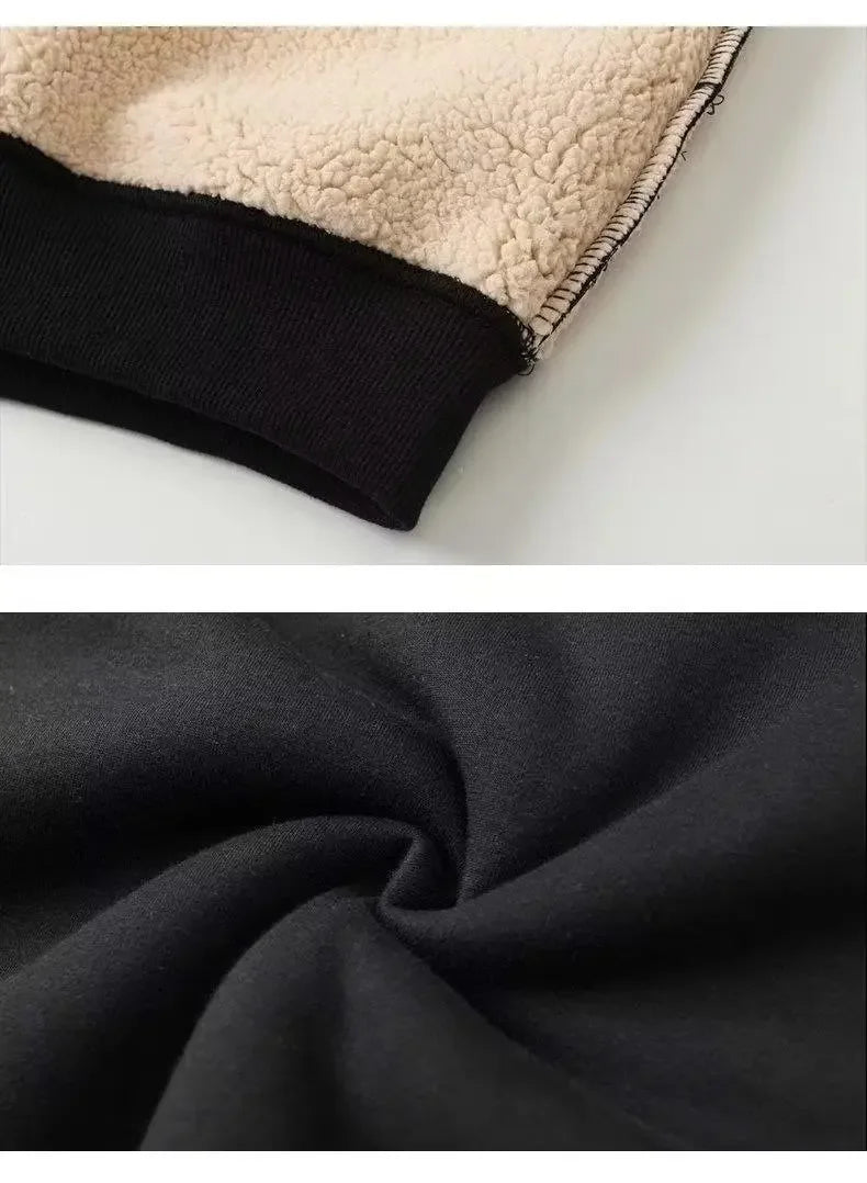 Trendy Merino Wool Men's Sweatshirt Loose Fit Fleece Lined Thickened Warm Sports Casual Jacket Autumn Winter