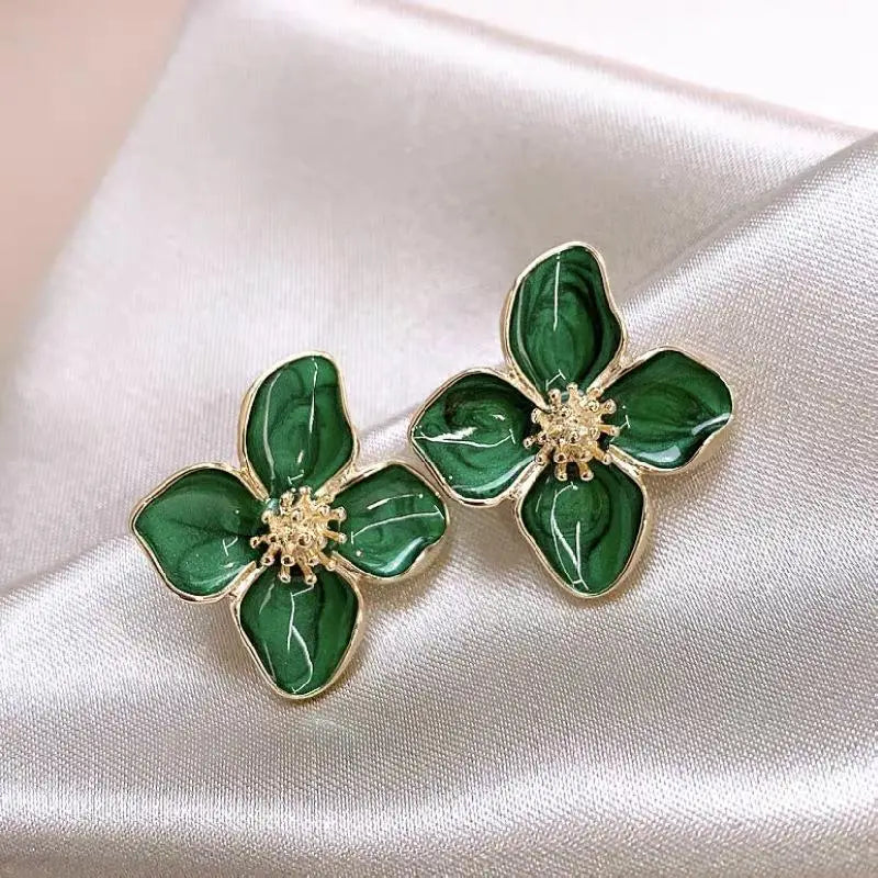 Hibiscus Dropped Glaze Flower Stud Earrings for Women Girl French Vintage 2025 Fashion Korean Wedding Romantic Jewelry Gifts
