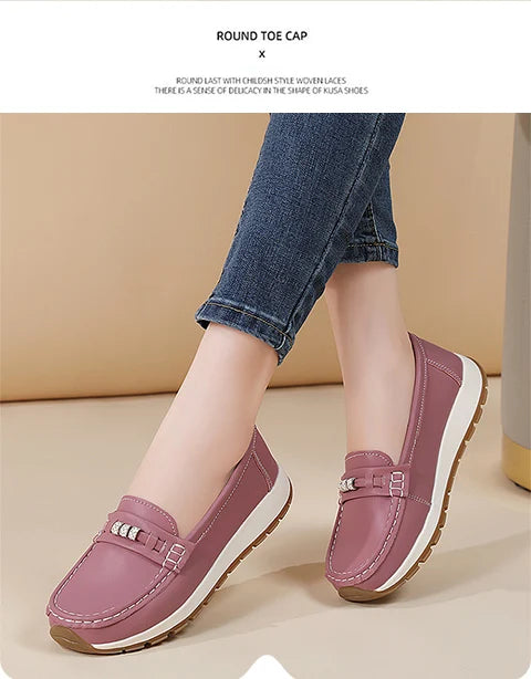 Women's casual flat shoes, 100 genuine leather shoes, lightweight spring and summer loafers, walking mom shoes