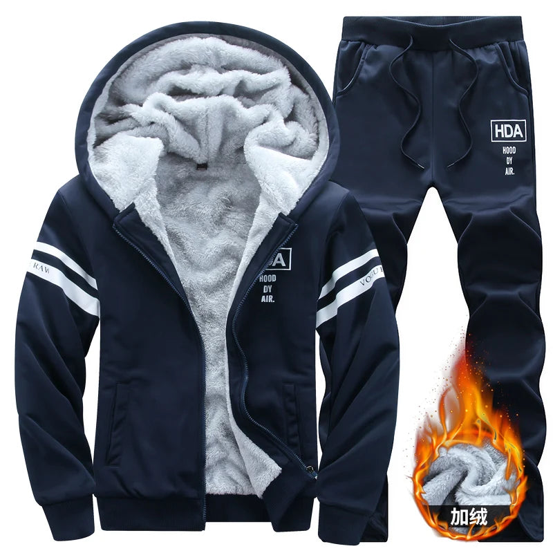 Wolf Czuadlte2024New Winter Men's Sports Set Casual Pants Hooded Sweater Youth Large Plus Plush Thickened Cardigan Two Piece Set