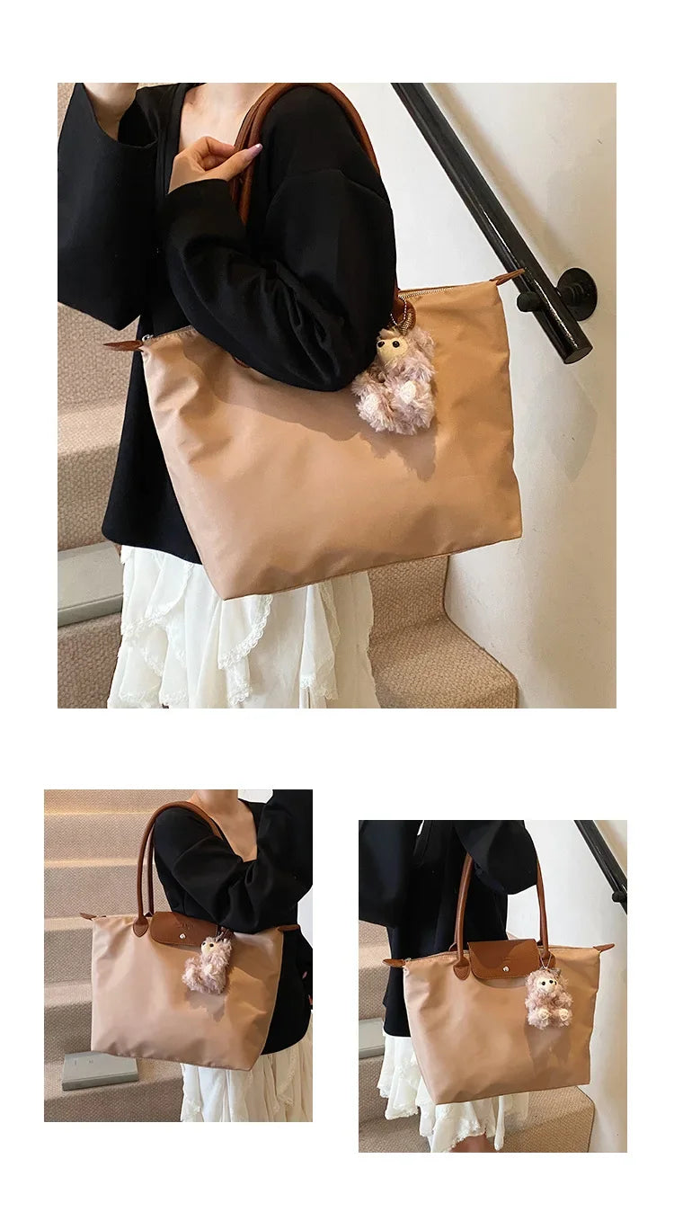 Eco-Friendly Dumpling Shape Tote Bag Versatile Ladies Handbag Single Shoulder Slant Cross Commuter Bag Soft Canvas Square Shape