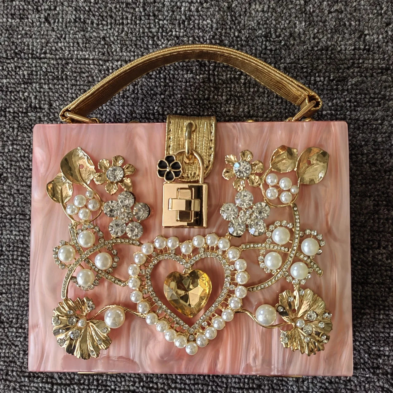 Girl Bling Sequined Women Metal Pearl White Clutch Bags Ladies Handbags With Heart Party Cocktail Evening Purse Bag Pink Handbag