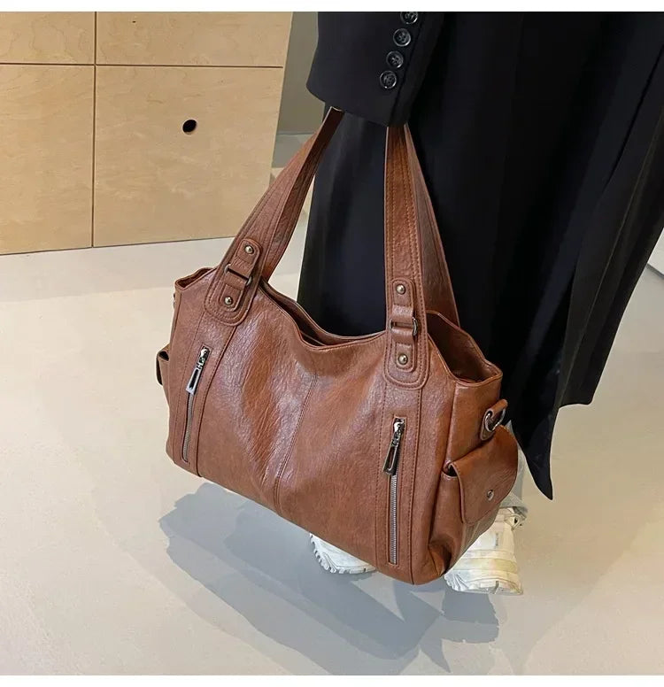 Soft Interior Compartment Shoulder Bags 2024 High Quality Contrasting Colors Bags for Women Fashion Zipper Pu Women's Handbags