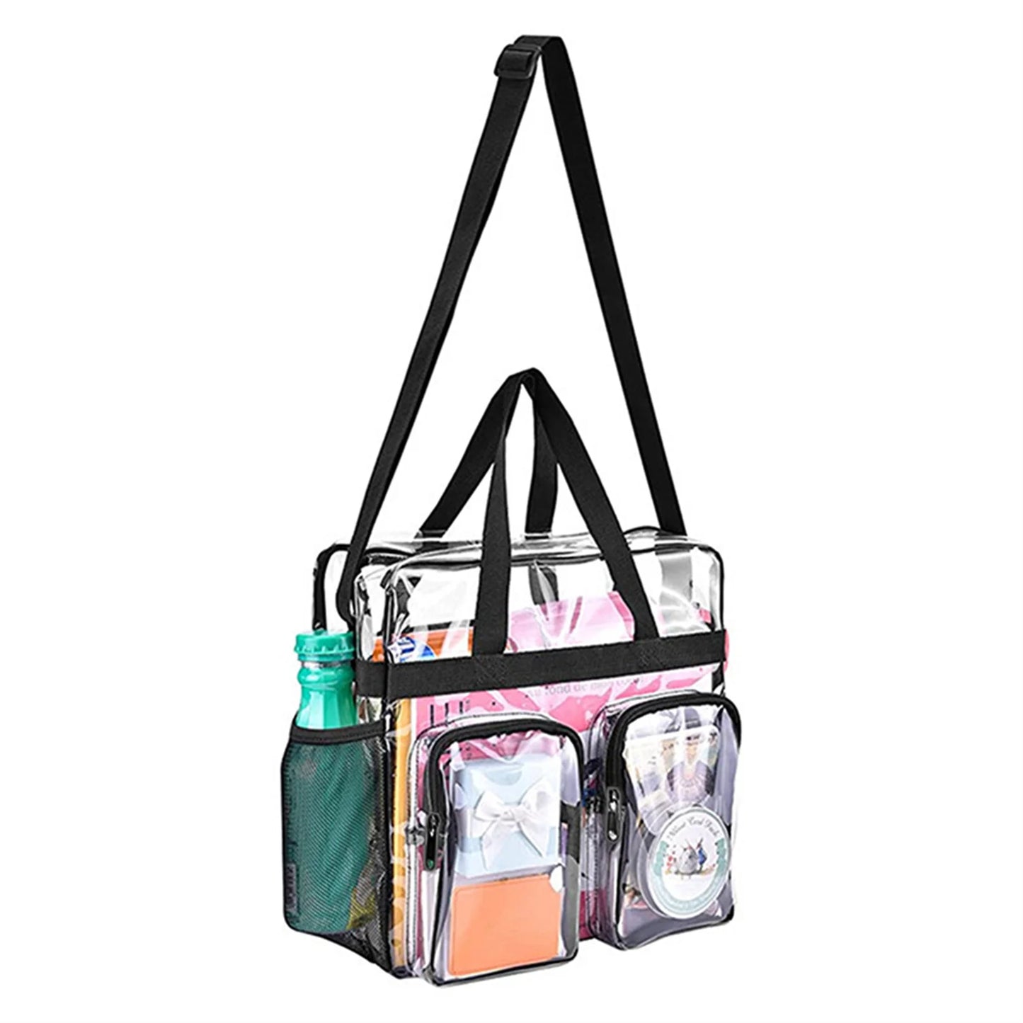 PVC Unisex Multi Pocket Casual Shoulder Bag Portable Large Capacity Transparent Waterproof Tote Bag