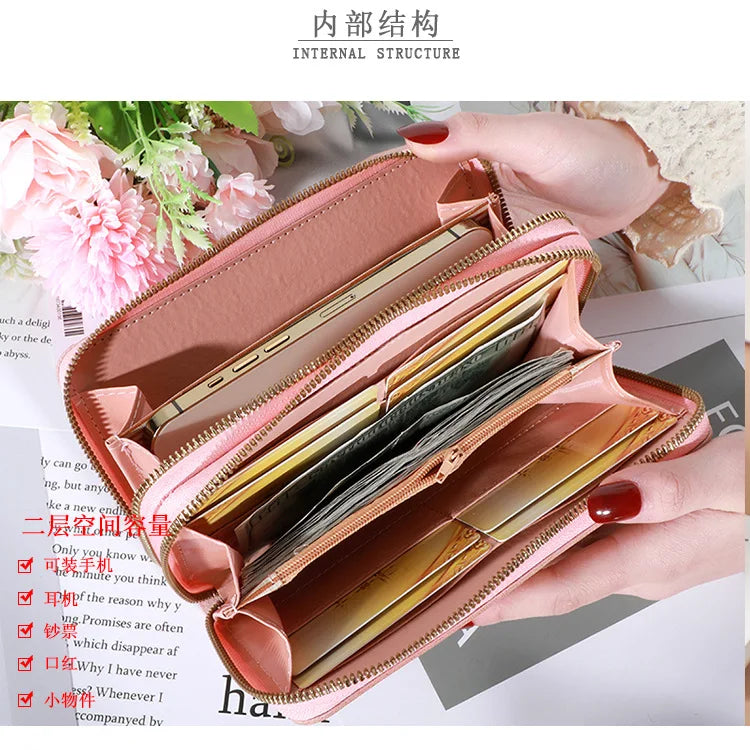 Long Women's Wallet Female Purses Tassel Coin Purse Card Holder Wallets Double Zipper Pu Leather Clutch Luxury Money Phone Bag