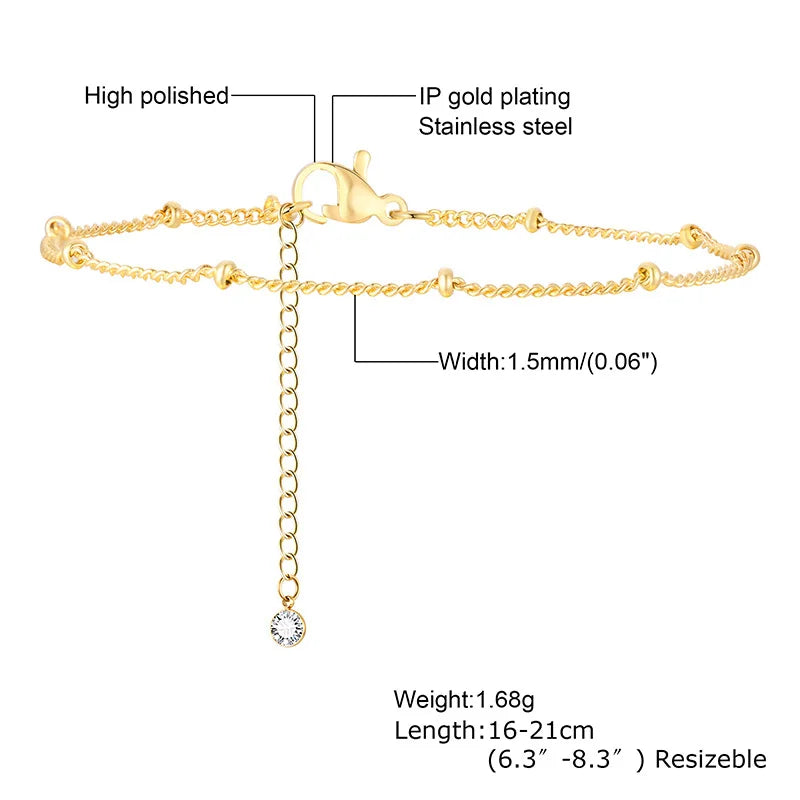 Thin Link Women Bracelet, Stainless Steel 18K Gold Plated Wrist Chain Waterproof Resistant Jewelry
