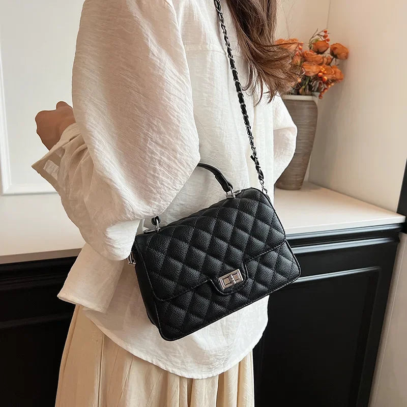 Small Square Lattice Chain Crossbody Bag Women's Shoulder Handbag Simple Handheld Underarm Bag Hot Sale Of The Season New Versat