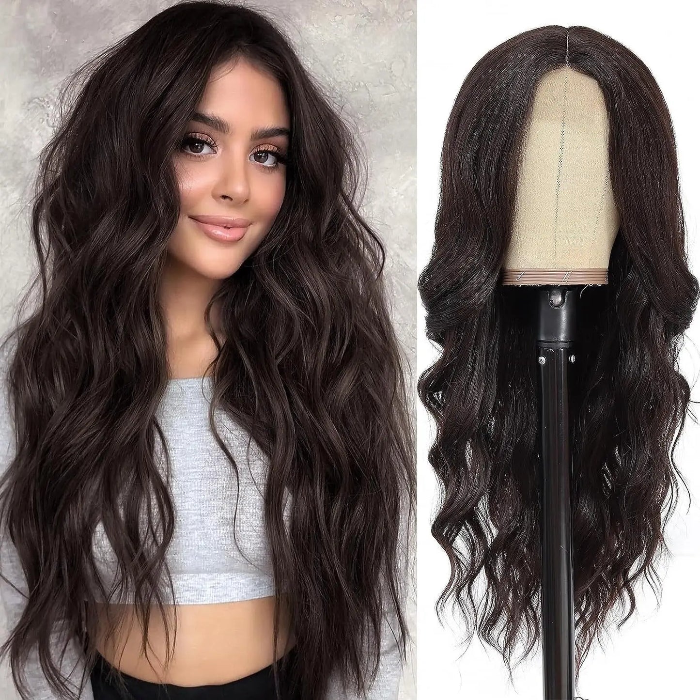 Gray long curly hair synthetic wig with big waves, Halloween cosplay wig, daily wig, high-temperature hair fiber wig set
