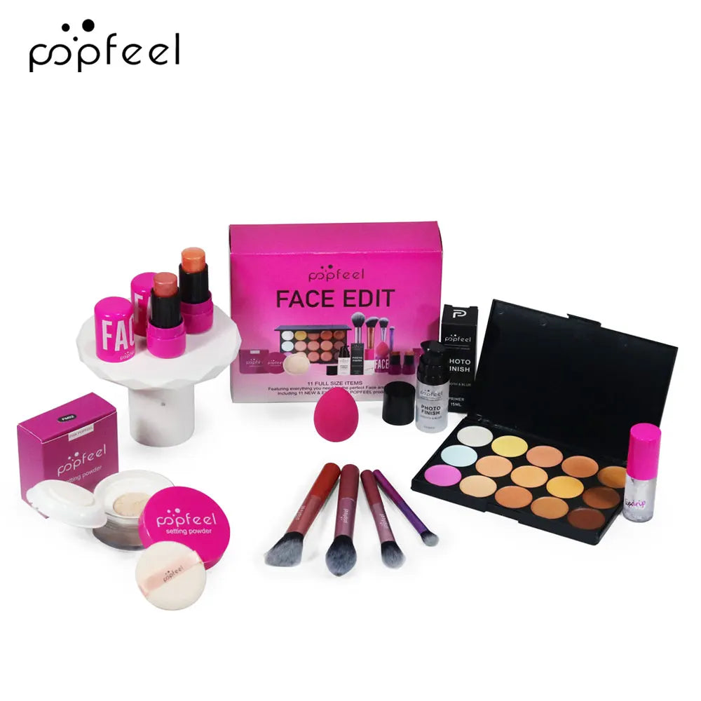 POPFEEL All In One Makeup Kit Eyeshadow Powder Lipgloss Lipoil,Valentine's Day Gift for Girls Women