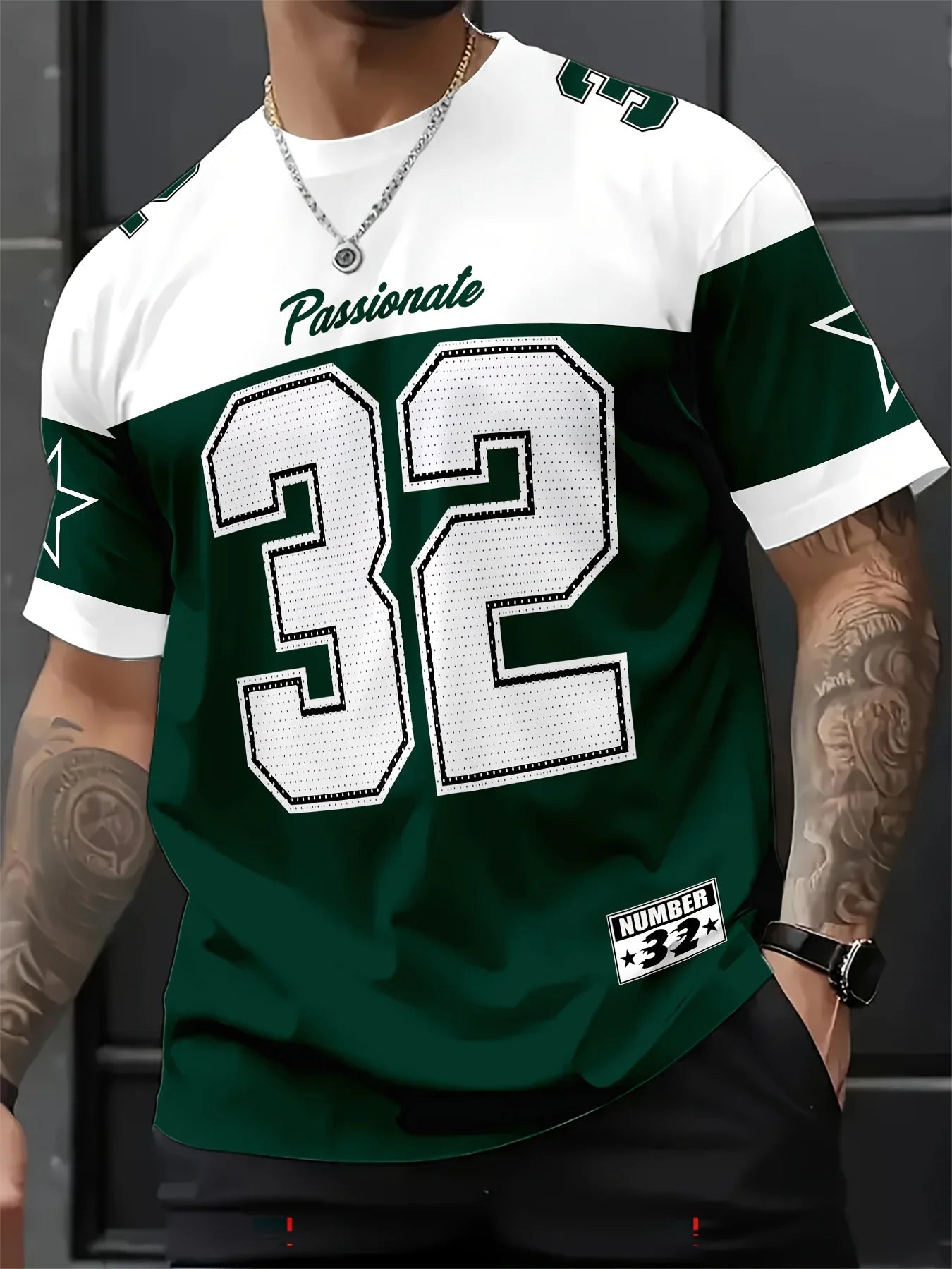 Hot-selling trend No. 32 printed daily casual short-sleeved T-shirt sports breathable quick-drying men's T-shirt jersey