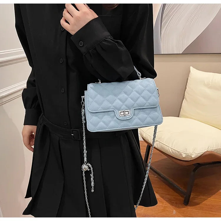 Small Square Lattice Chain Crossbody Bag Women's Shoulder Handbag Simple Handheld Underarm Bag Hot Sale Of The Season New Versat