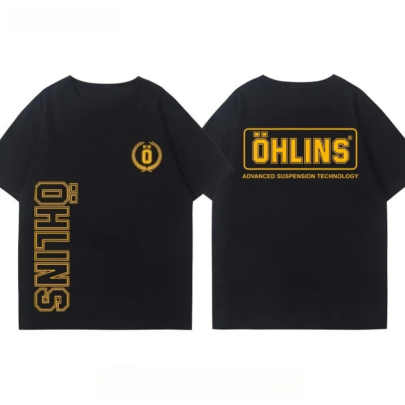 25 New Motorcycle Shock Absorber Modified T-shirt Clothes Casual Trendy Brand Men's Women's Car Club Crew Neck Short-sleeved Top