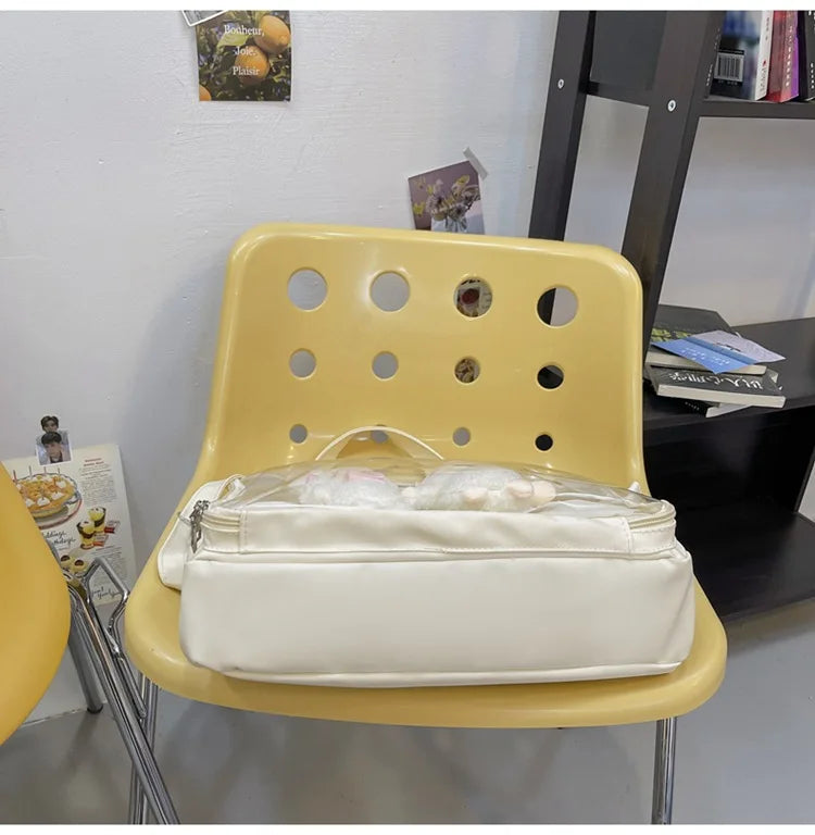 Japanese Cute Transparent Canvas Itabag Fashion Girls One Shoulder Bag Student Personality Crossbody Bag with Badge Doll Ita Bag