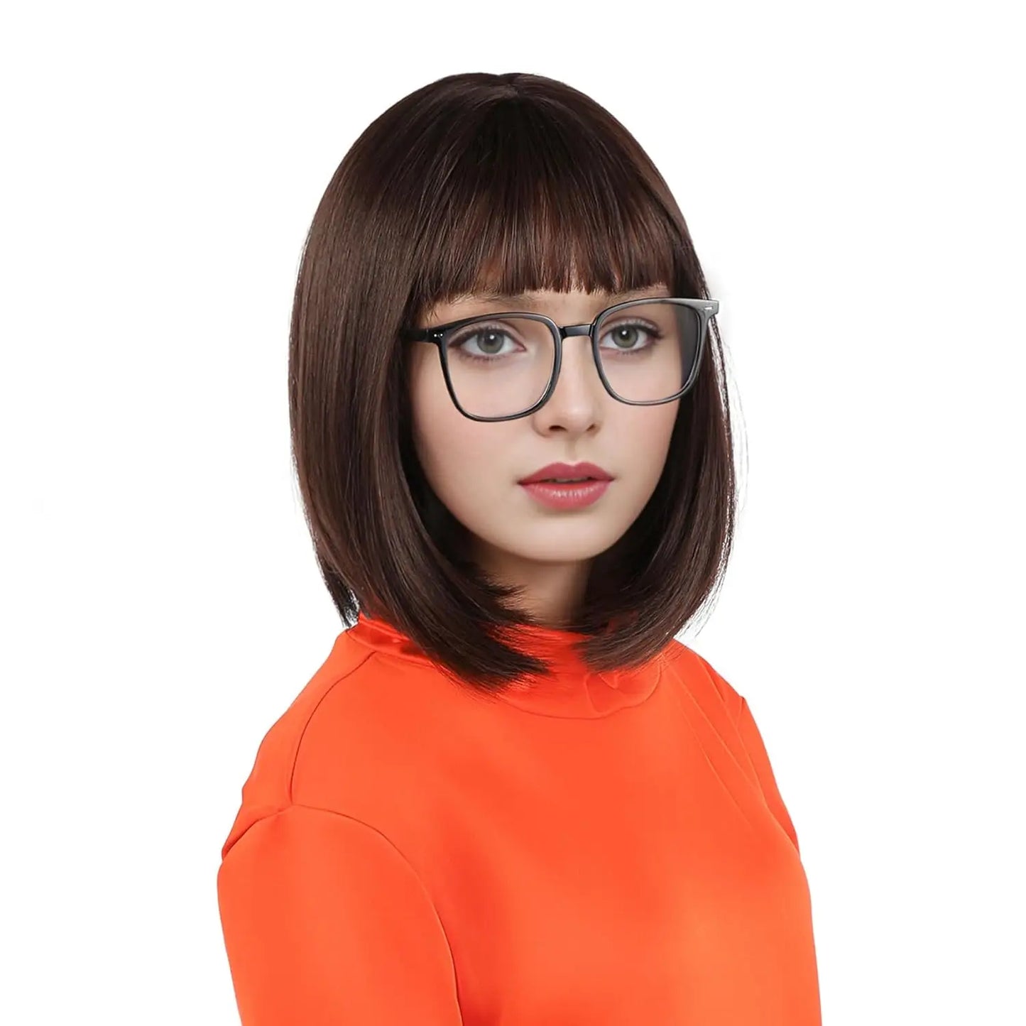 Brown Bob Wig With Bangs Synthetic Short Bob Wigs For Women Straight Bob Bangs Wig Heat Resistant Hair For Cosplay Daily Party