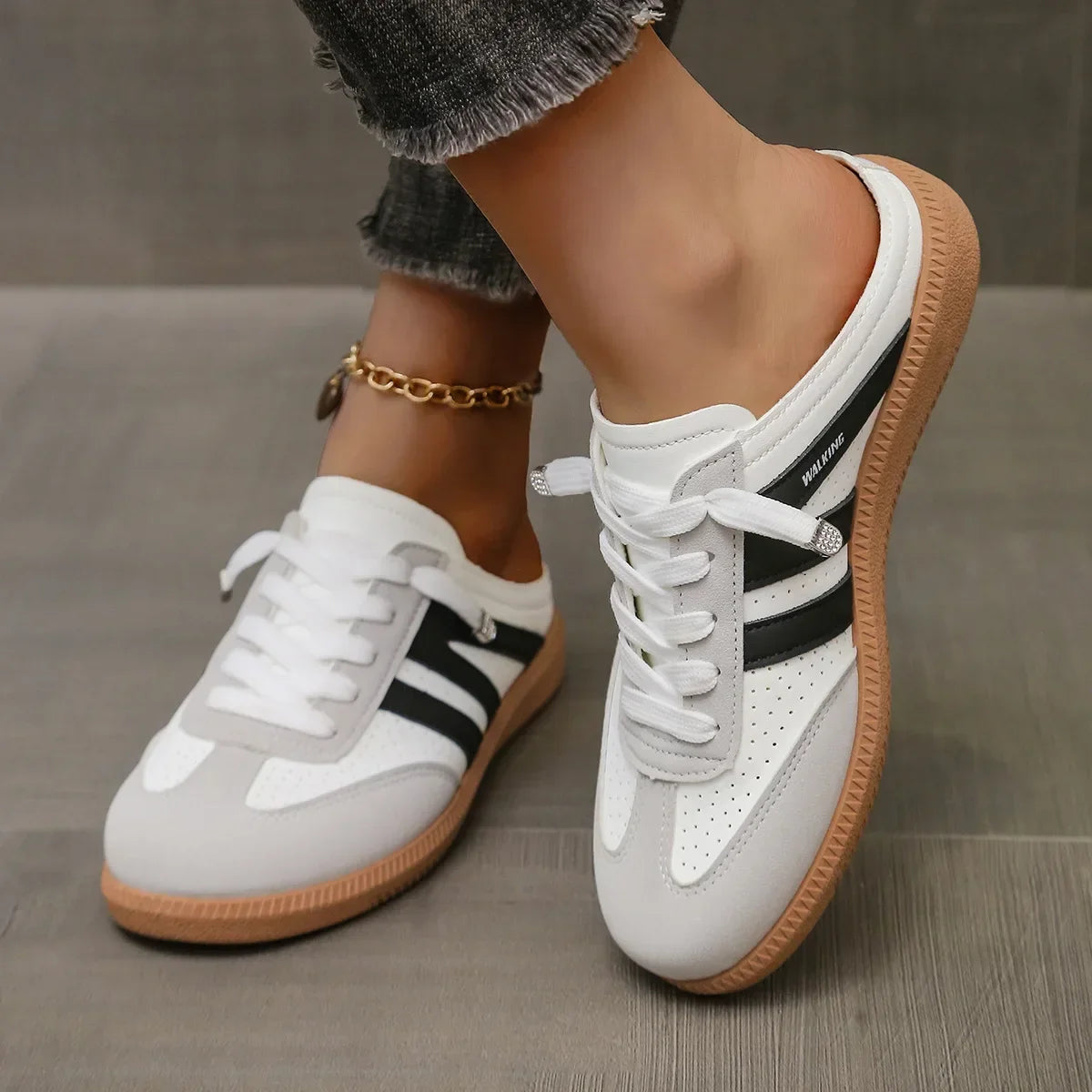 Women Mules Shoes Sports Round Toe Flat Female Footwear Casual Sneakers Clogs Platform Summer Slip on Creeper Baotou Slippers