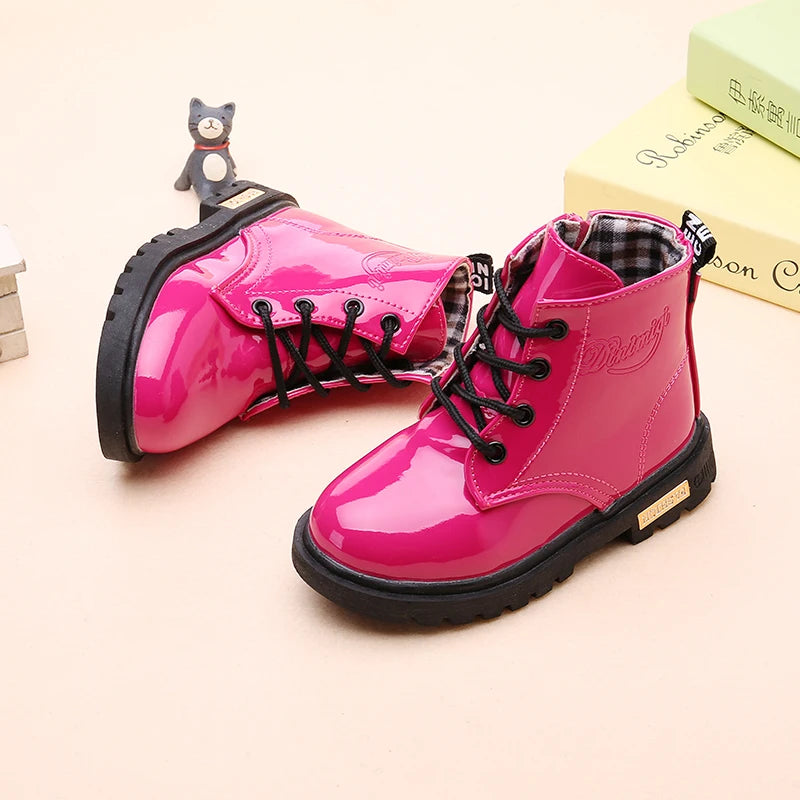 2022 New Winter Children Shoes PU Leather Waterproof Plush Boots Kids Snow Boots Brand Girls Boys Casual Boots Fashion Sneakers