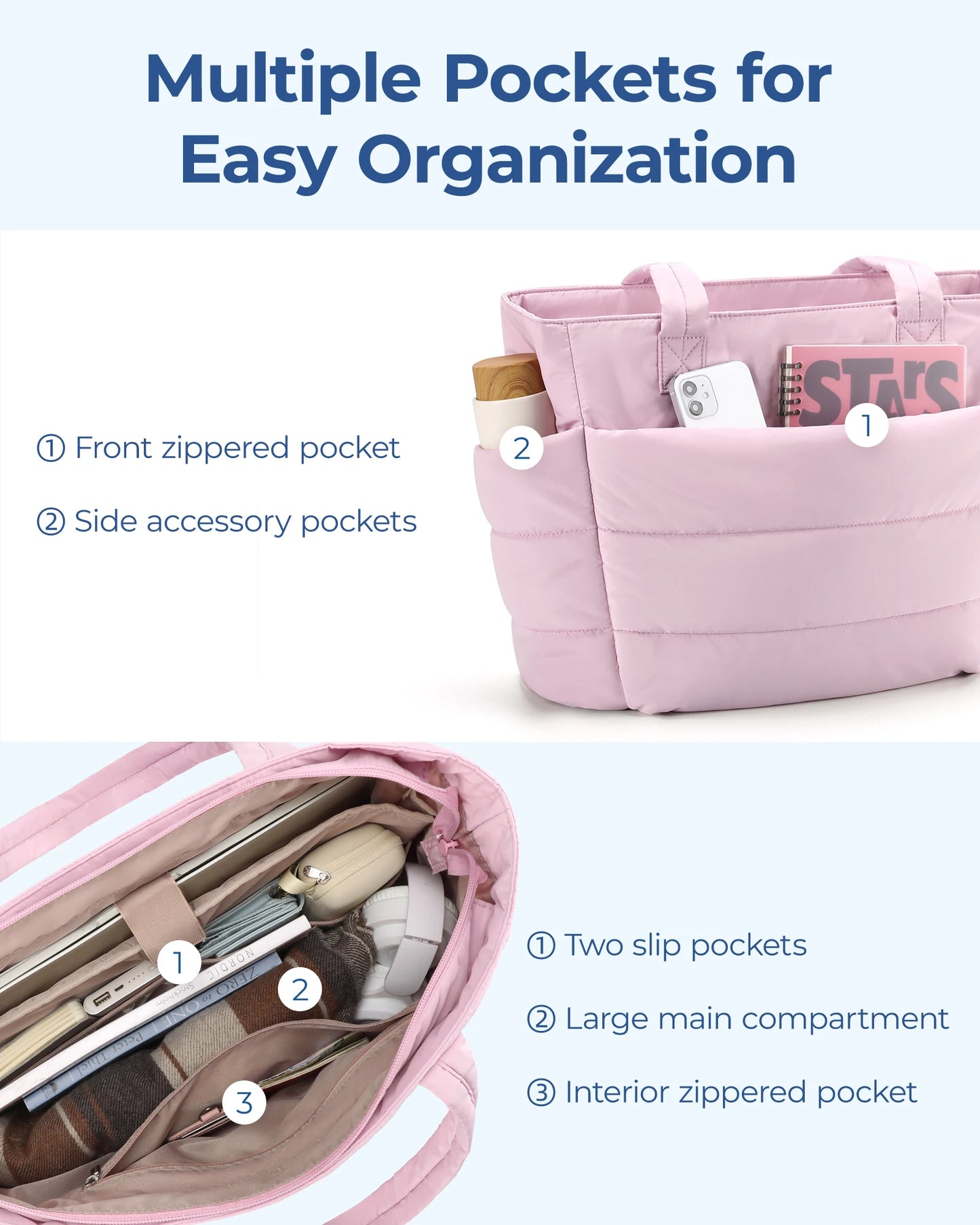 BAGSMART Women's Bag Solid Color Tote Bag Commuting College Padded Shoulder Bag Leisure Simple Female Handbags for Travel