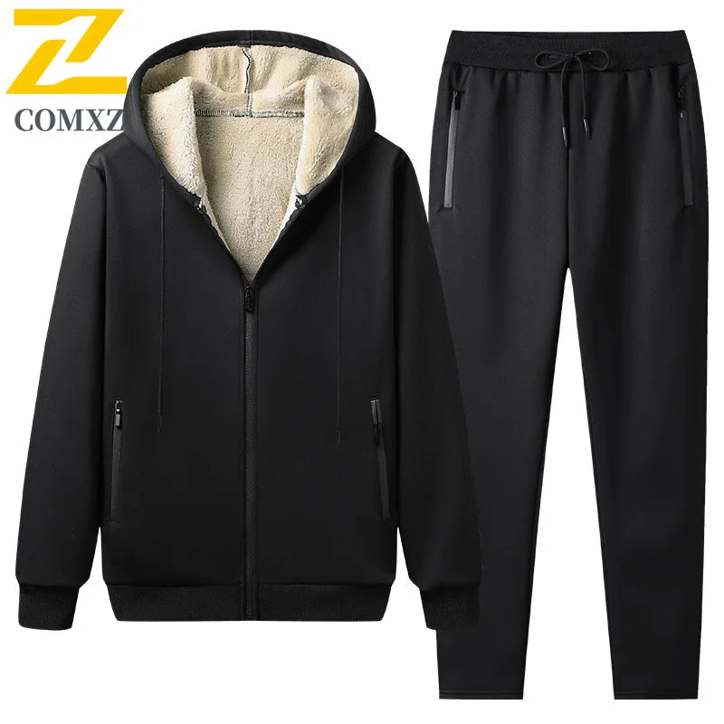 Men's Sportswear New Winter Autumn fleece Tracksuit 2 Piece Sets Sports Suit Jacket+Pant Sweatsuit Male Fashion warm Clothing
