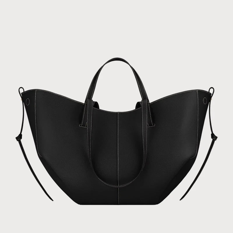 Women's large capacity leather hand-held wing bag, pleated underarm tote bag, casual and fashionable one shoulder underarm bag