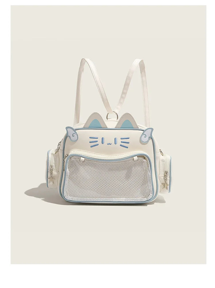Women's Fashion Backpacks Y2K Korean Japan Kawaii Cat Ita Bag PU Cute Girls Transparent Pocket Aesthetic Shoulder Crossbody Bags