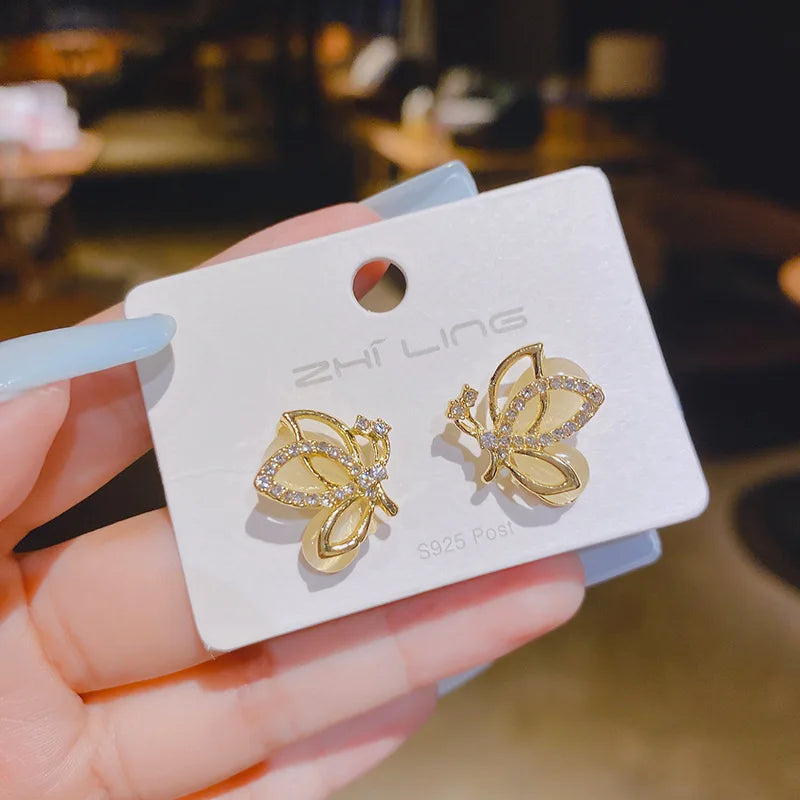 2025 New Unique Design Fashion Simple Butterfly Cat's Eye Inlay Drill Earrings for Women Luxury Paty Jewerly GIfts Daily Wear