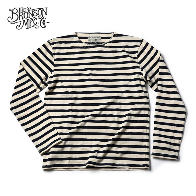 Bronson Sailor's Striped Shirt Vintage Fashion Breton Boat Collar Long Sleeve T-Shirt