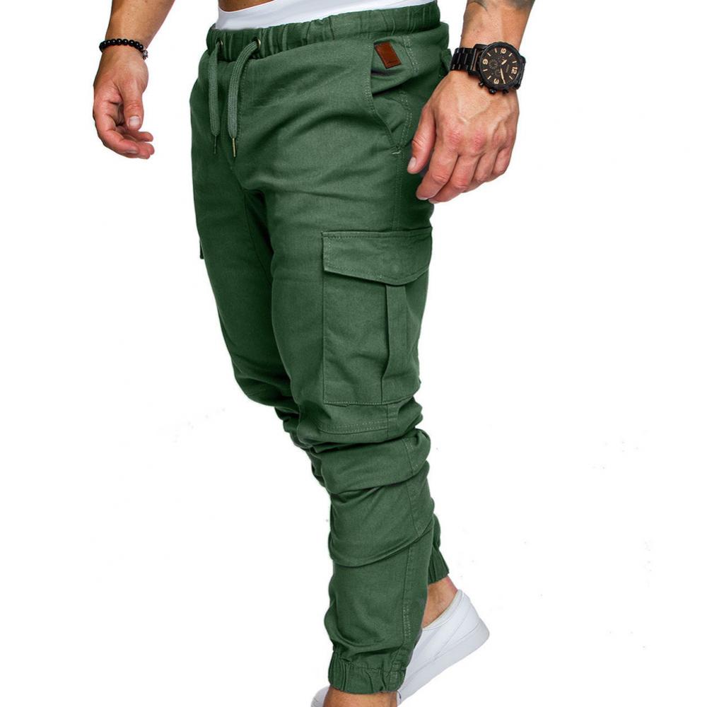 Dropshipping!New Fashion Men Jogger Pants Casual Solid Color Pockets Waist Drawstring Ankle Tied Skinny Cargo Pants Size XS-4XL