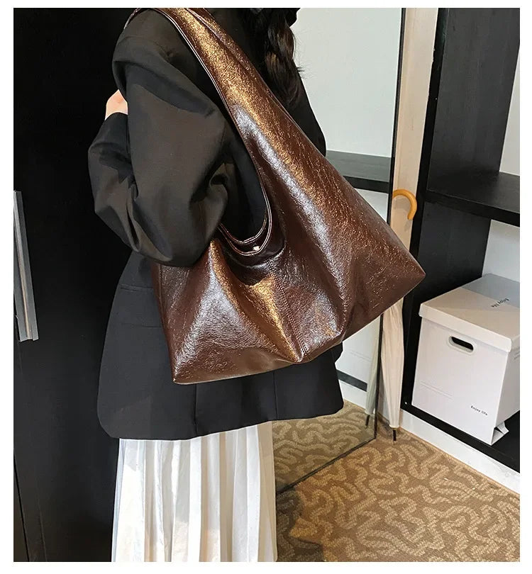 Large Capacity PU Leather Hobo Underarm Bags Autumn Winter Shoulder Bag for Women 2025 New Trend Y2K Handbags and Purses Tote