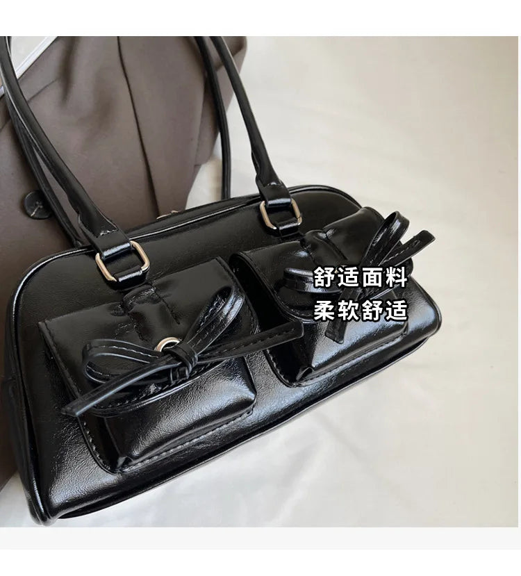 Vintage Women Business Shoulder Bags Simple Ladies Commute Tote Bag Pu Leather Female Underarm Bag Burgundy Large Handbags Purse