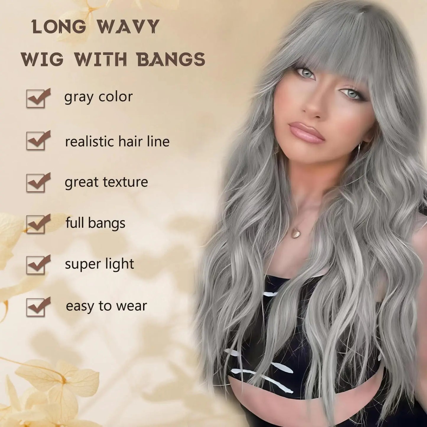 Gray long curly hair synthetic wig with big waves, Halloween cosplay wig, daily wig, high-temperature hair fiber wig set